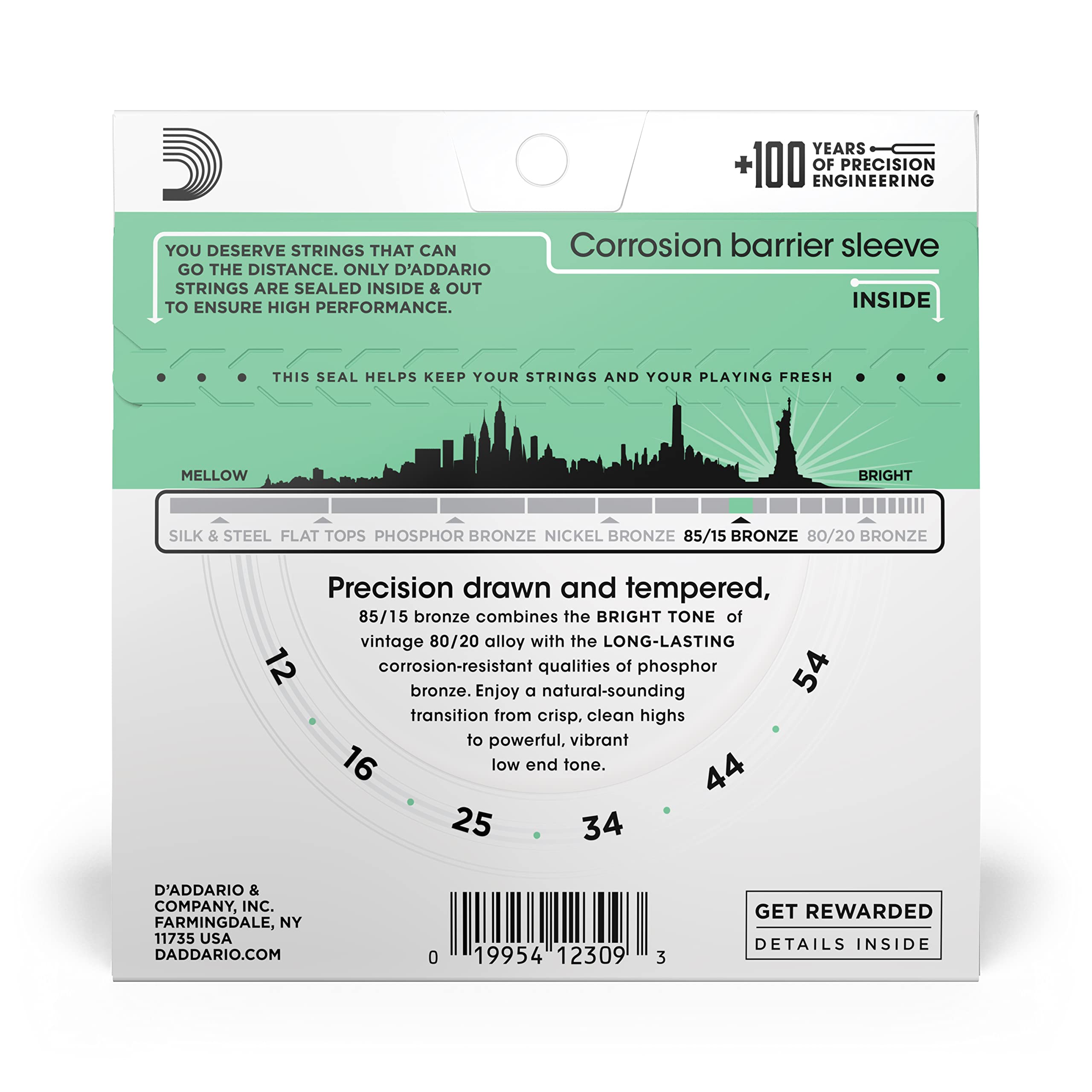 D'Addario Guitar Strings - Acoustic Guitar Strings - 85/15 Bronze - for 6 String Guitar - Full, Bright Tone - EZ920 - Medium Lig